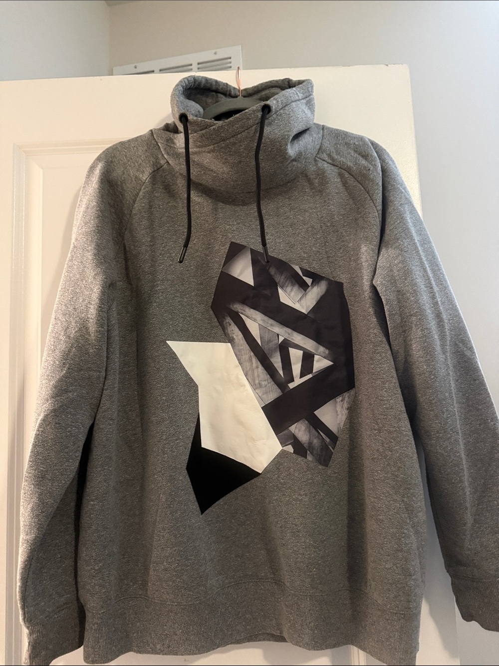 H&M Grey Graphic Funnel-Neck Hoodie